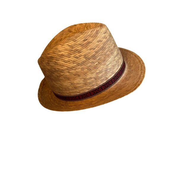 J. Fielder Straw Fedora Hat With Patterned Band Size L Made In Mexico - Picture 3 of 5